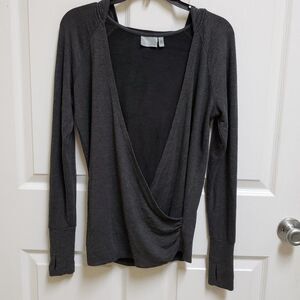 Athleta Womens XS Heather Dark Gray Modal Surplice Faux Wrap Hoodie Top